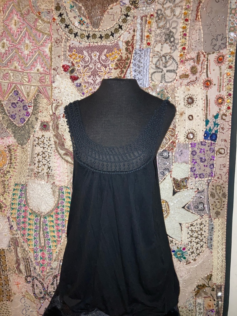 Forever 21 Black Crochet Yoke Tank Top
